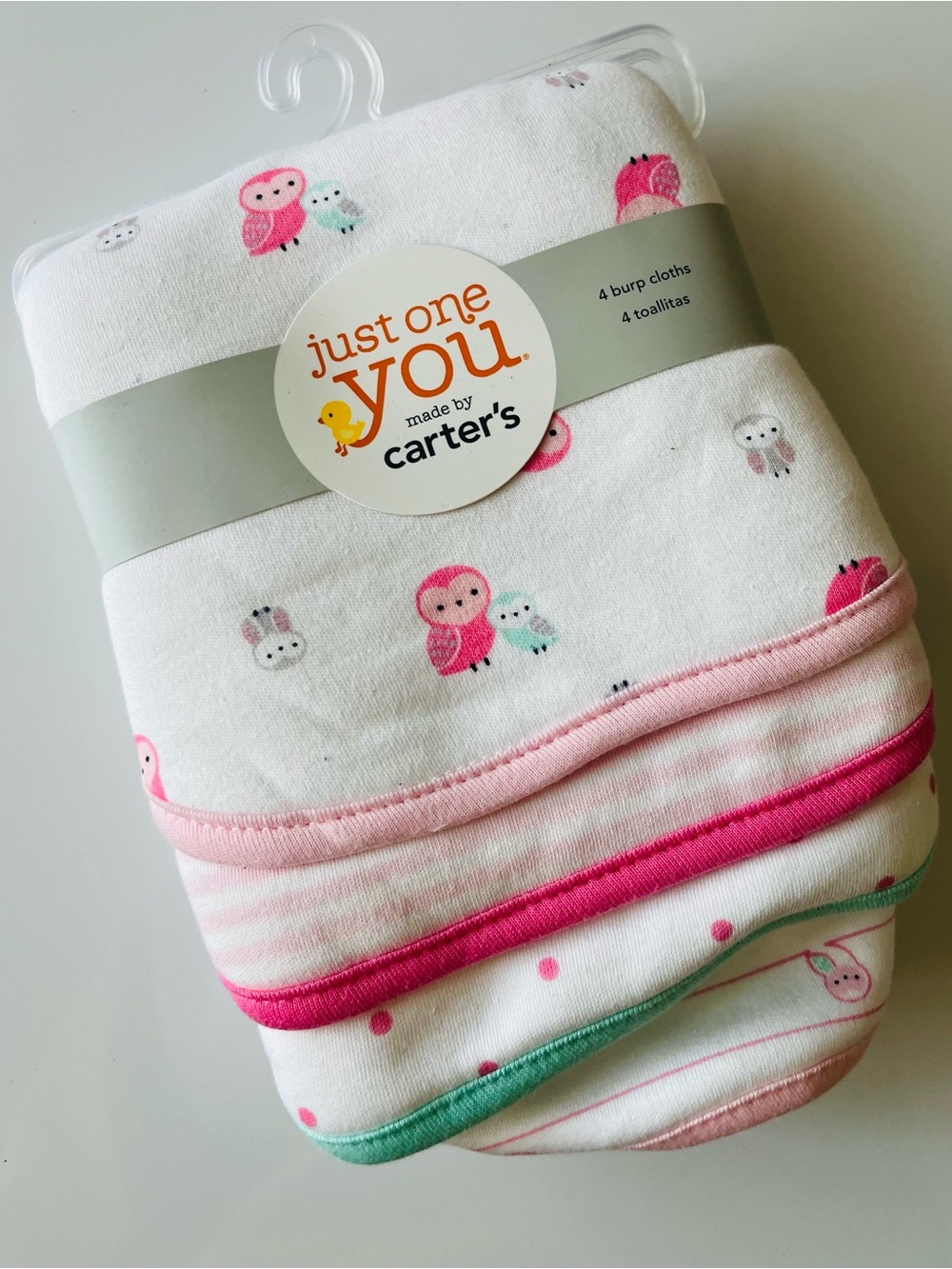 Carter's Just One You Pink Owl Burp Cloths - 4 Pack